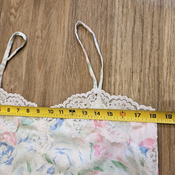 Vtg Floral Slip Dress Womens L Pastel Lace Trim Cottagecore Coquette Romantic - Picture 6 of 7